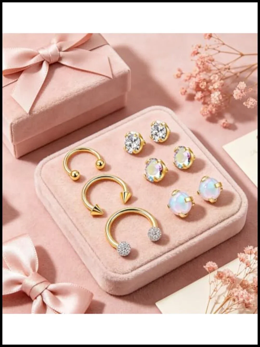 G23 Titanium Horseshoe Nose Ring Septum Hoop Opal CZ Interchangeable